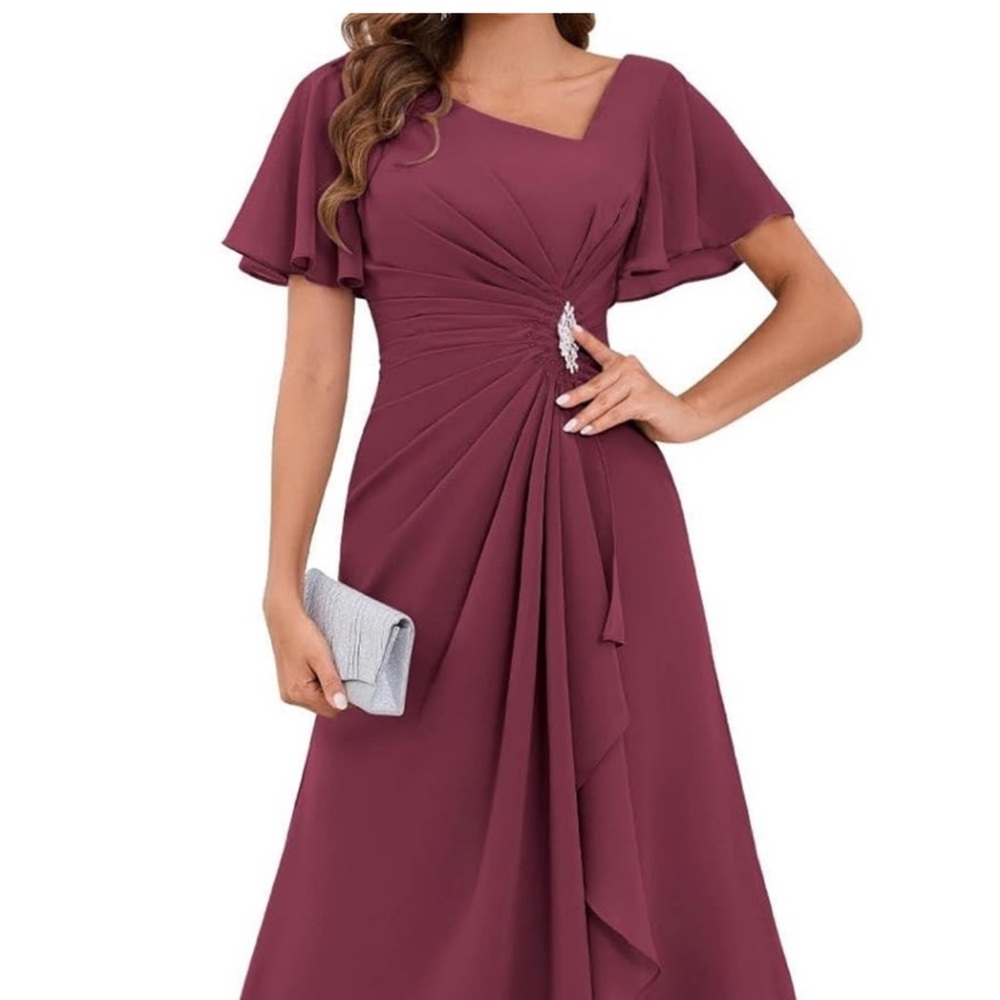 Chic One Shoulder Burgundy Dress